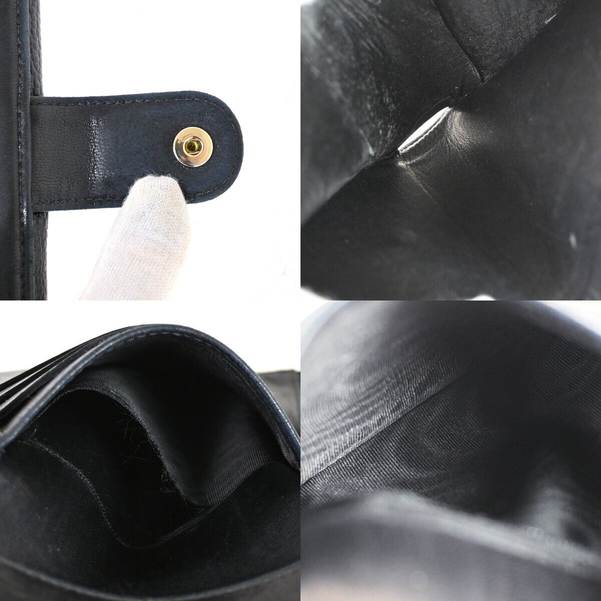 CHANEL CC Logo Bifold Wallet Purse Caviar Skin Leather Black GHW France 61HB366