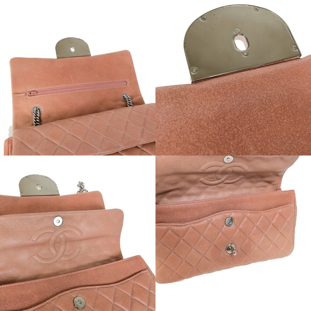 CHANEL CC Matelasse 25 Double Flap Chain Shoulder Bag Leather Pink 373RK146