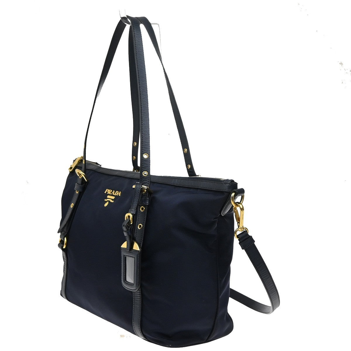 PRADA Logo 2Way Shoulder Hand Bag Nylon Leather Navy Blue GHW 1BG253 79KB502