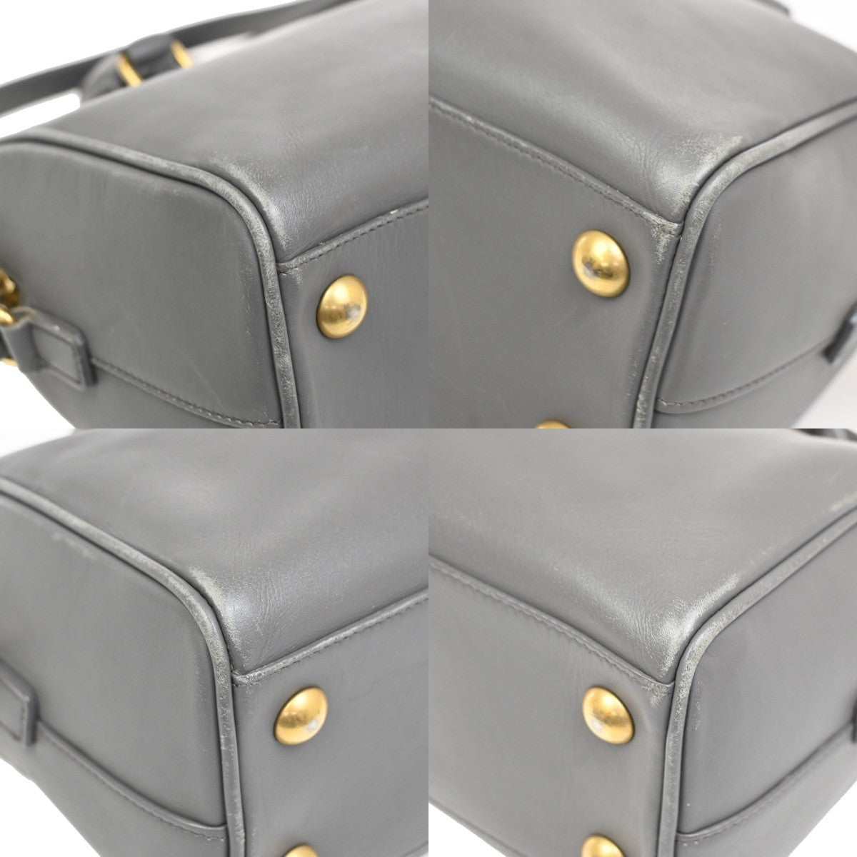 SAINT LAURENT Baby Duffle 2way Shoulder Hand Bag Leather Gray GHW Italy 84DA190