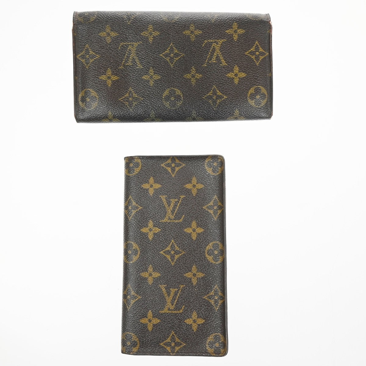 LOUIS VUITTON LV Logo 2 Set Bifold Wallet Monogram Leather Brown 02KC912