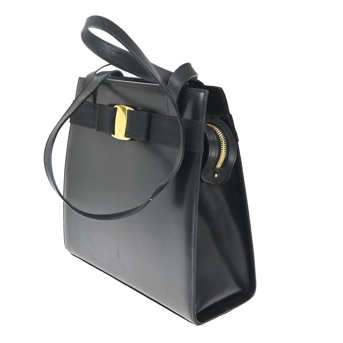 SALVATORE FERRAGAMO Logo Vara Shoulder Bag Canvas Leather Black Italy 65KP605