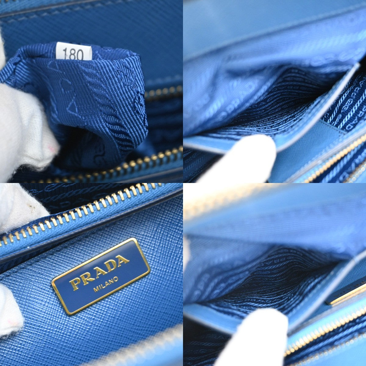 PRADA MILANO Logo 2Way Shoulder Hand Bag Saffiano Leather Blue GHW Italy 91EG070