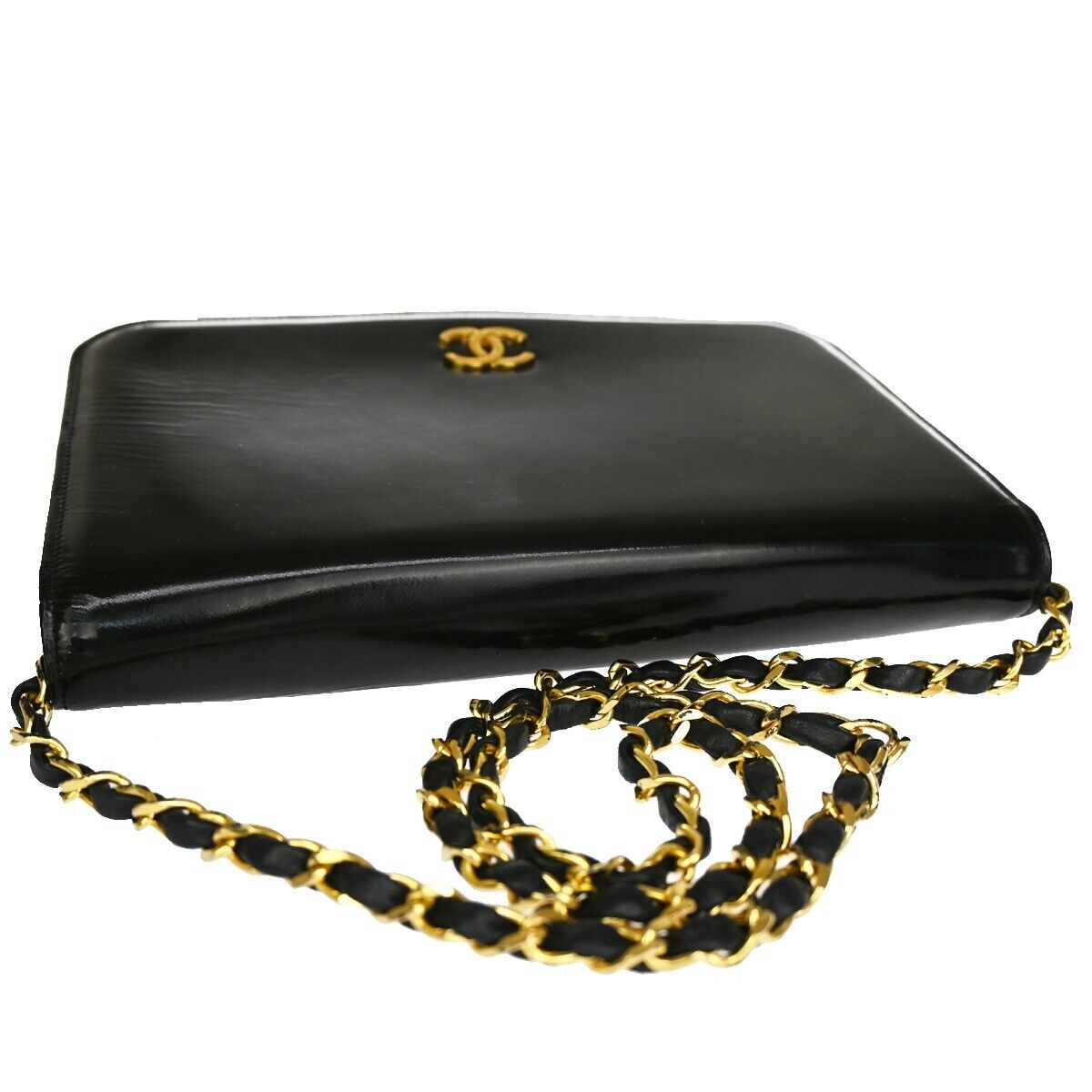 CHANEL CC Lgoo Chain Shoulder Bag patent Leather Black GHW 52YD947