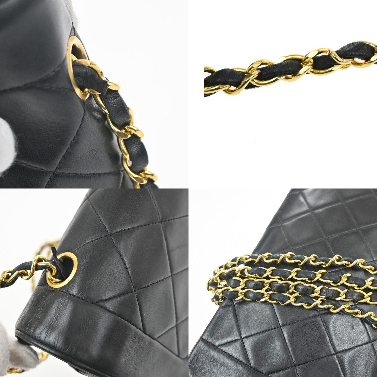 CHANEL CC Diana 25 Matelasse Chain Shoulder Bag Leather Black Vintage 359RL947