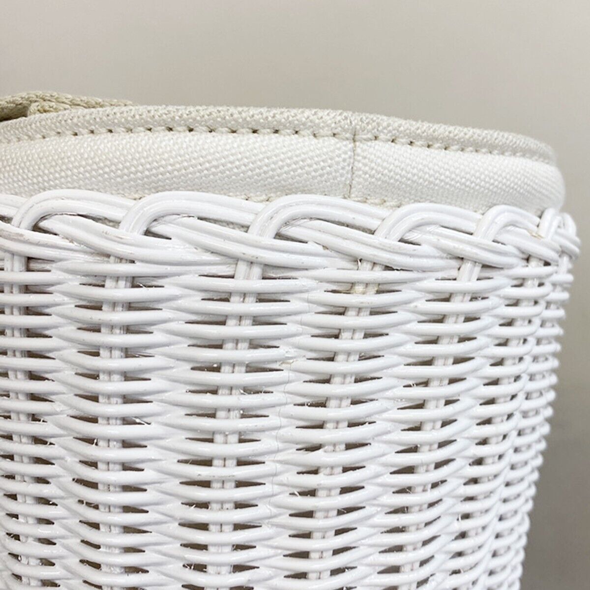 PRADA Logo Midollino Wicker 2Way Shoulder Hand Bag Canvas Leather White 686RH260