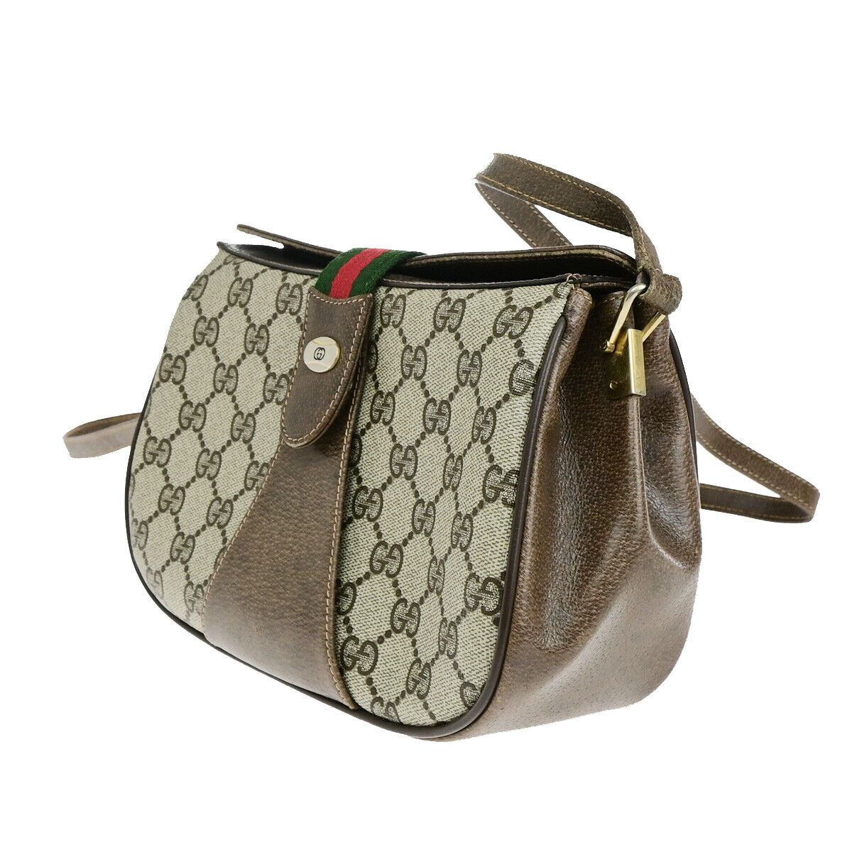 GUCCI Logo Sherry GG Pattern Shoulder Bag PVC Leather Brown Italy 67YF251