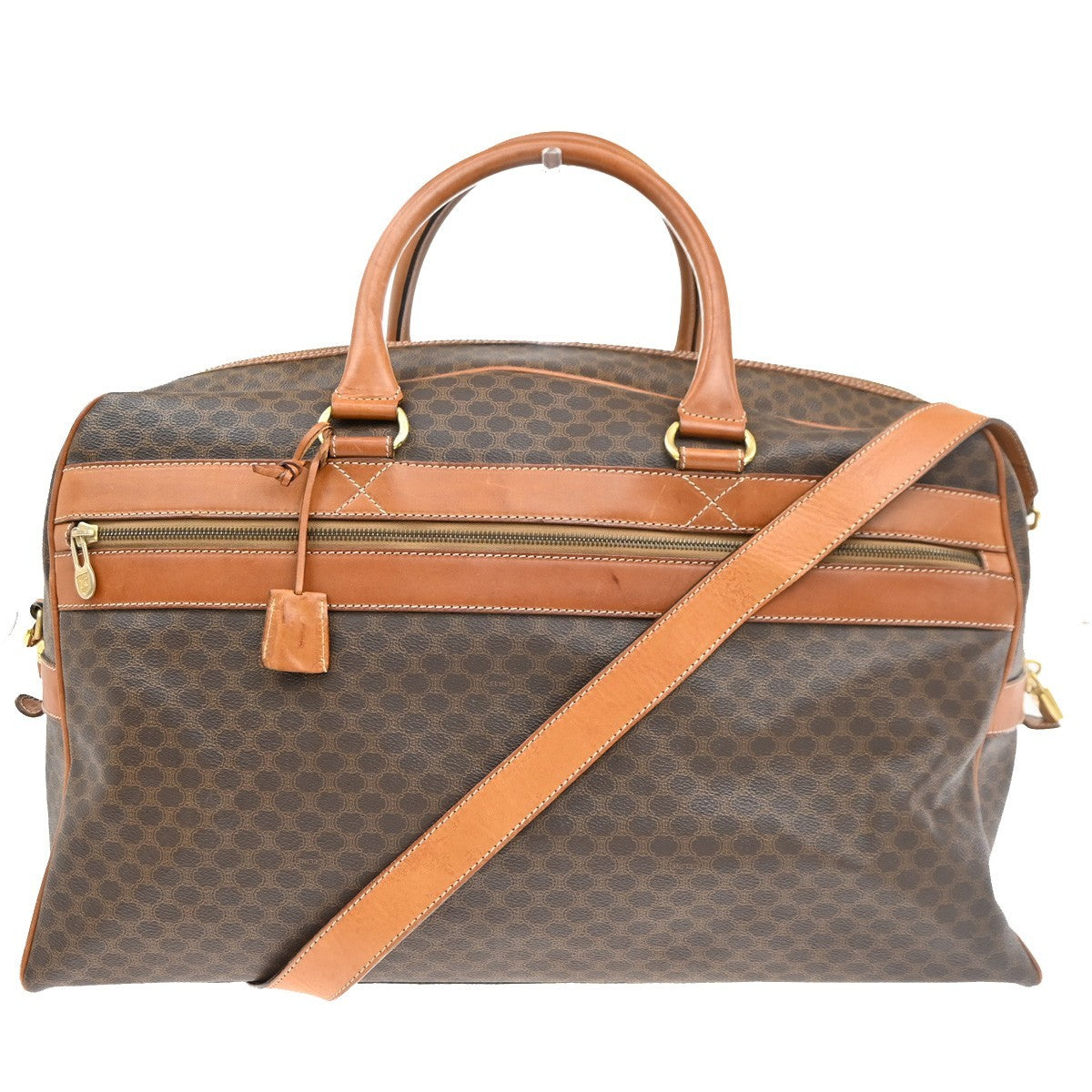 CELINE Macadam Pattern 2way Travel Shoulder Hand Bag PVC Leather Brown 33EG235
