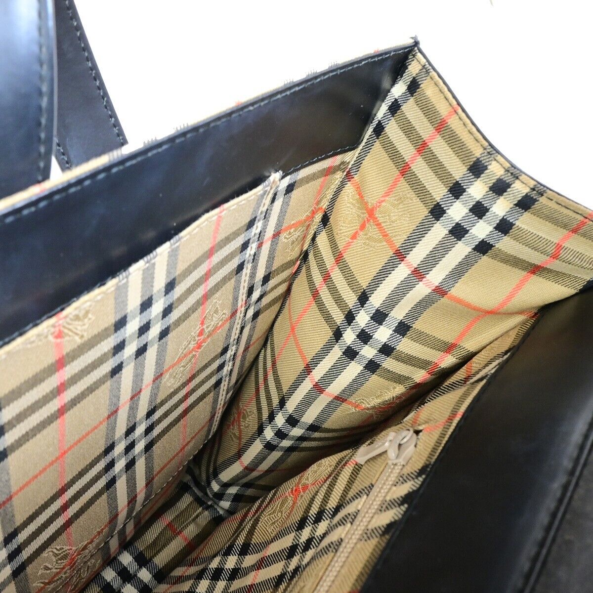 BURBERRY Logo Shoulder Tote Bag Nova Check Canvas Leather Black 66FA947