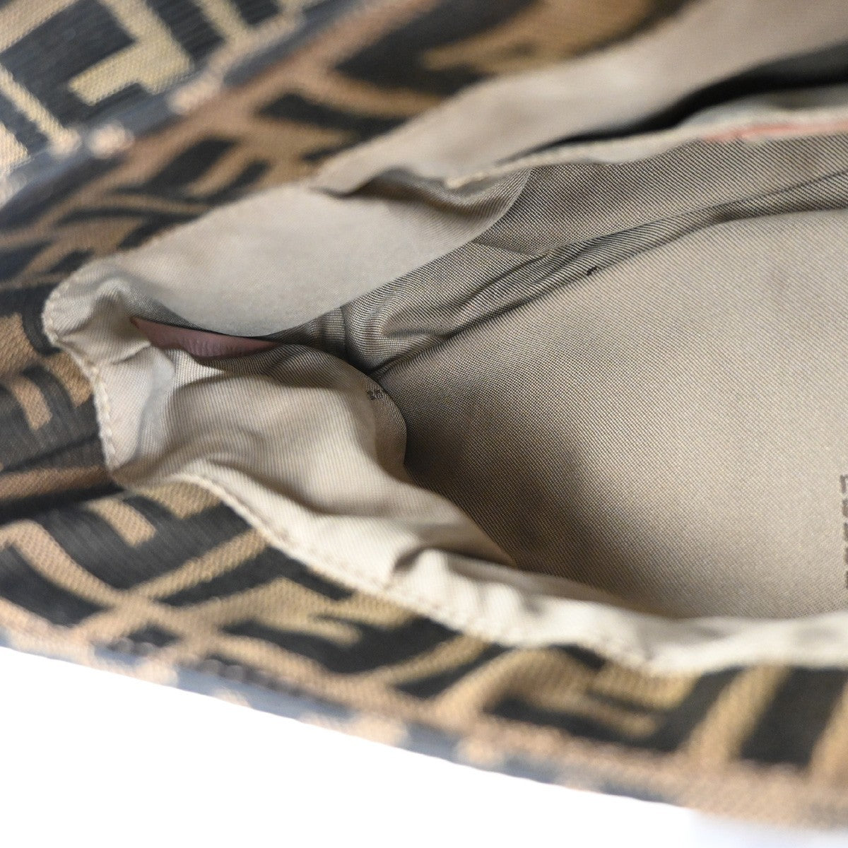 FENDI Logo Mamma Zucca Pattern Shoulder Bag Canvas Leather Brown Pink 46TA511