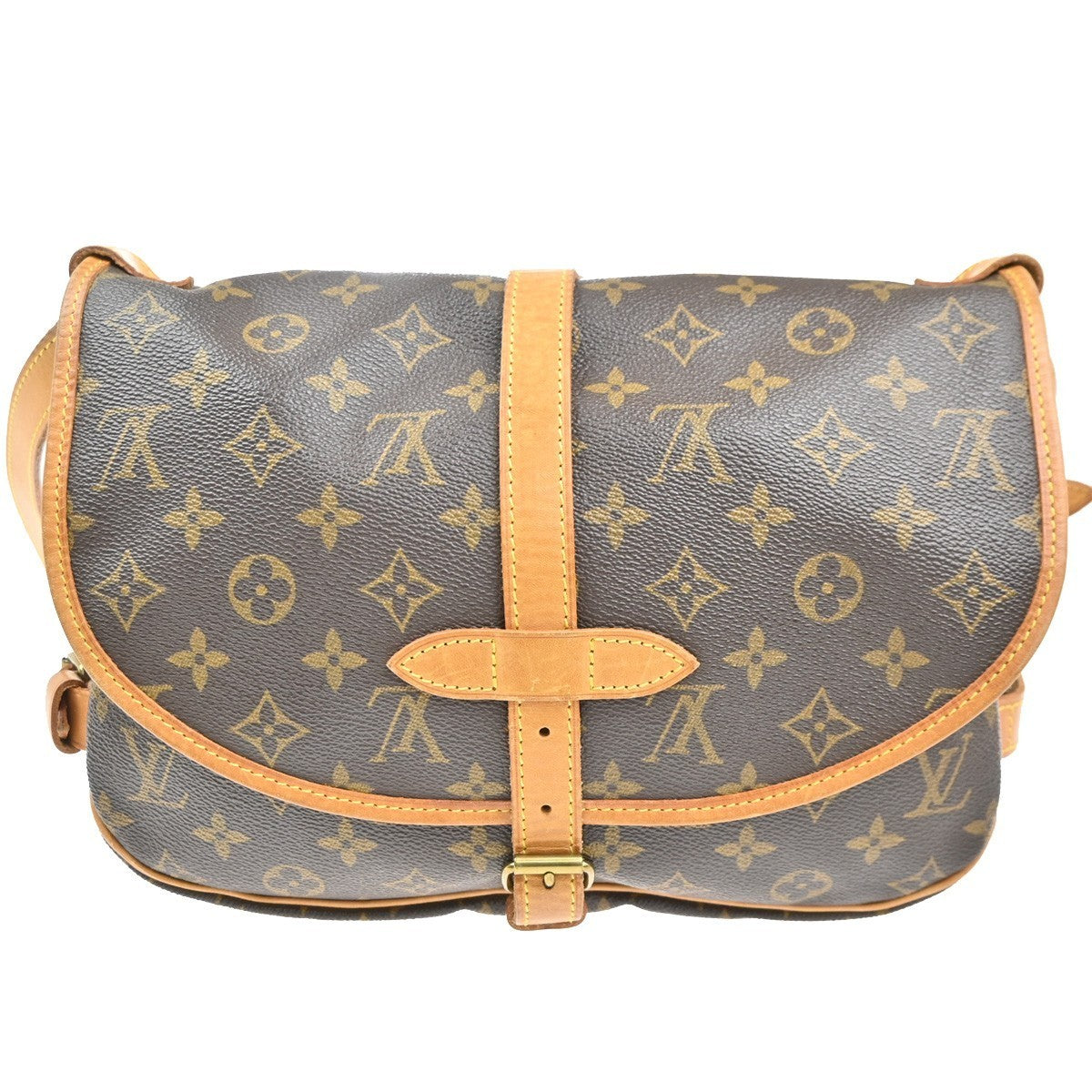 LOUIS VUITTON Logo Saumur 30 Shoulder Bag Monogram Leather Brown M42256 90MA320