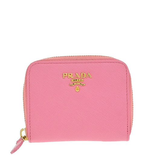 PRADA Logo Mini Zipper Around Compact Wallet Saffiano Leather Pink GHW 65ED589