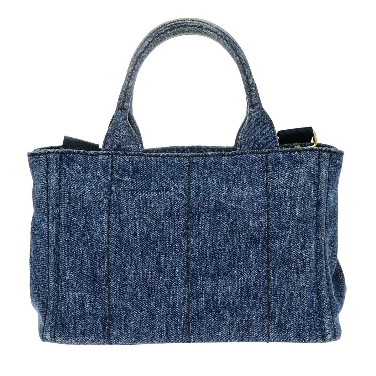 PRADA Milano Logo CANAPA 2Way Shoulder Hand Bag Denim Leather Blue GHW 85EE041