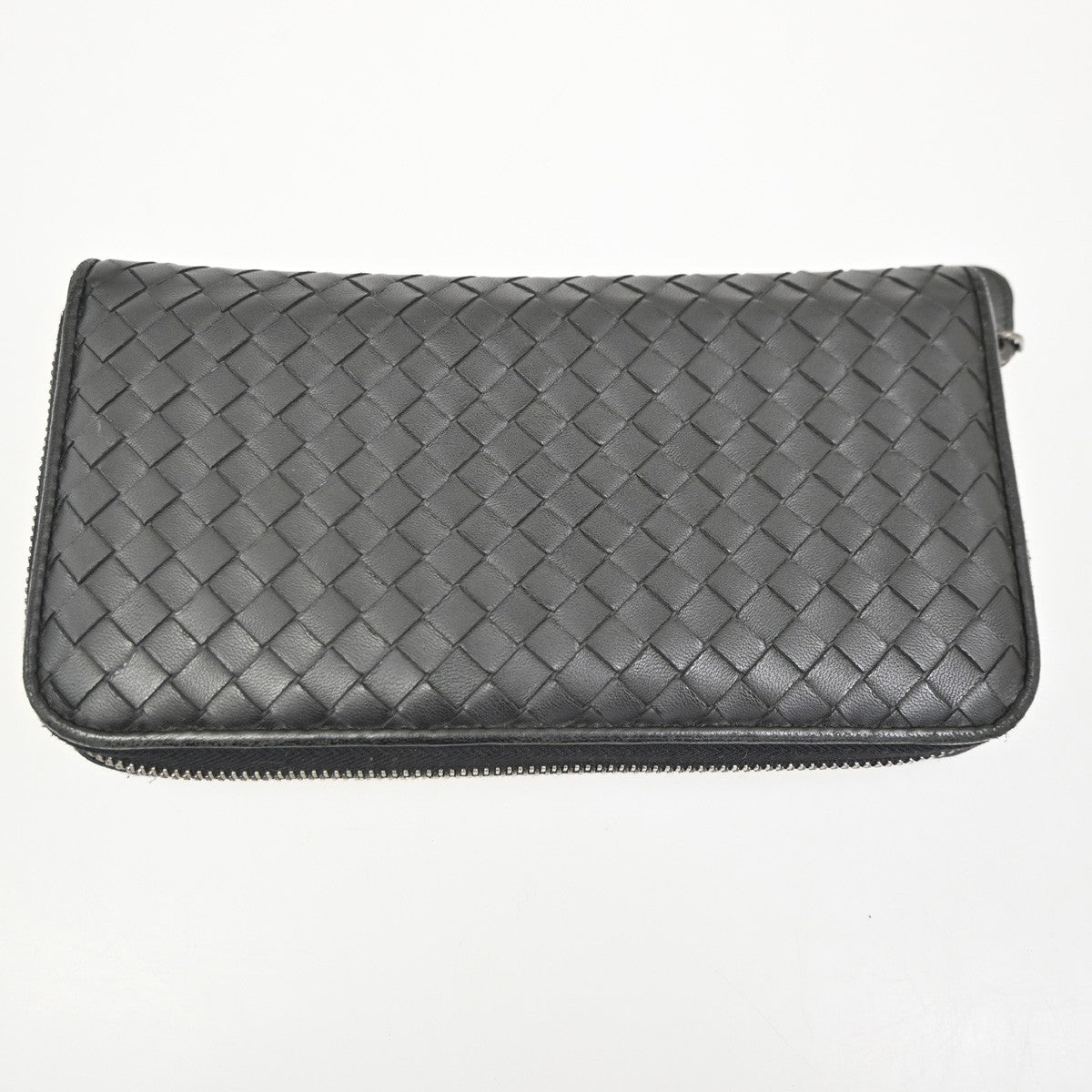 BOTTEGA VENETA Intrecciato Long Zipper Around Wallet Leather Black 67KB774