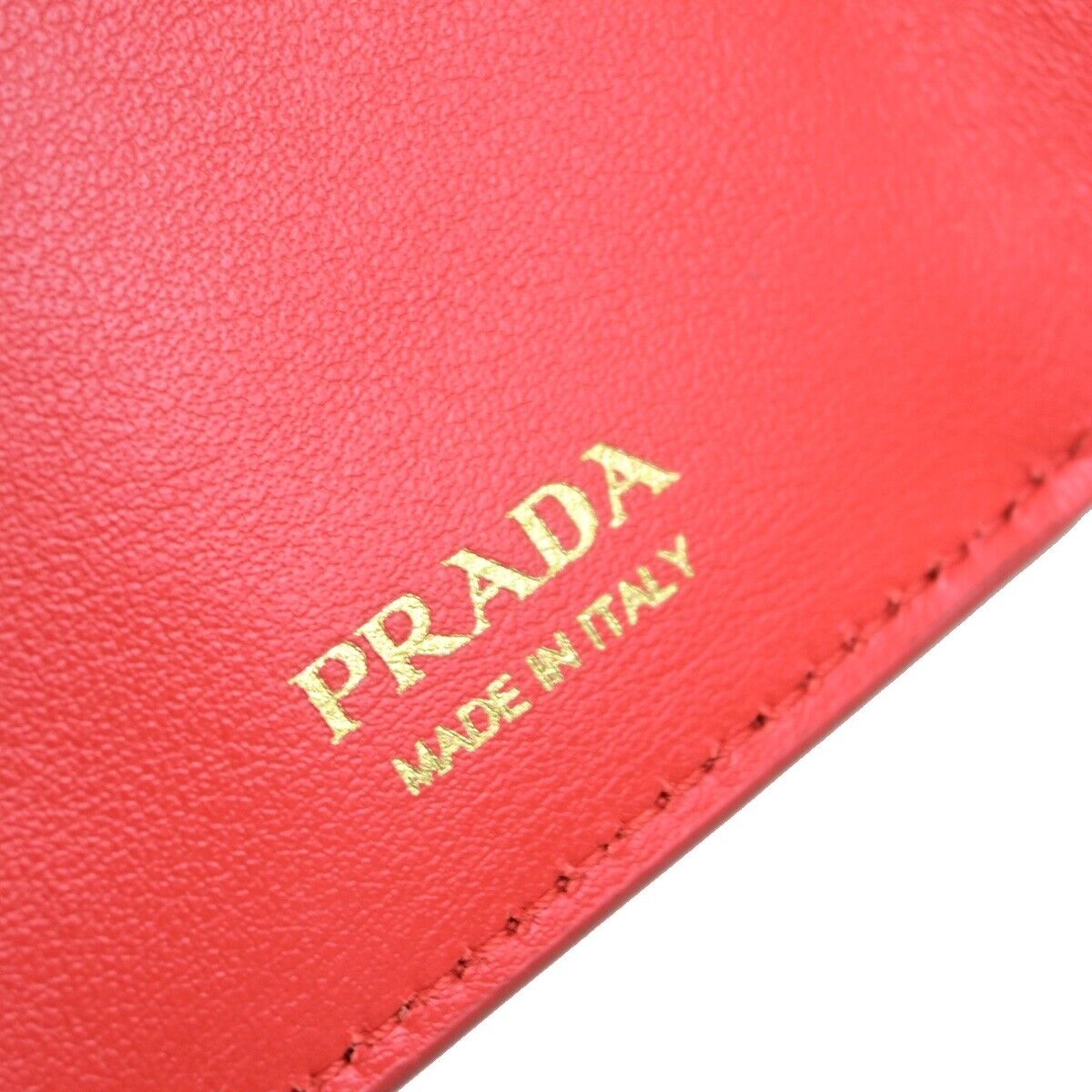 PRADA MILANO Logo Trifold Compact Wallet Vitello Move Leather Red Gold 86RF207
