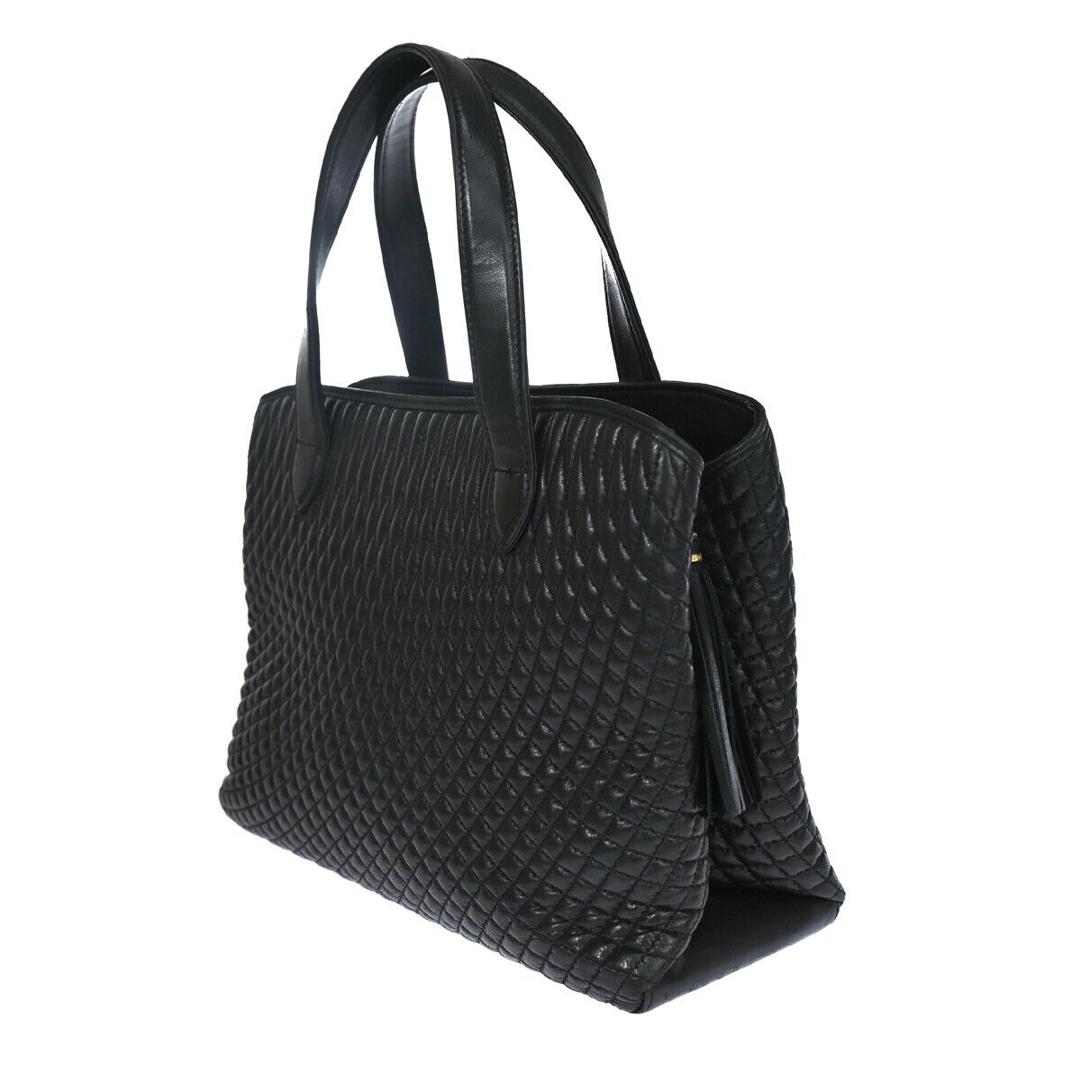 BALLY B Logo Fringe Tassel Shoulder Hand Bag Leather Black Gold-Plated 02EA083