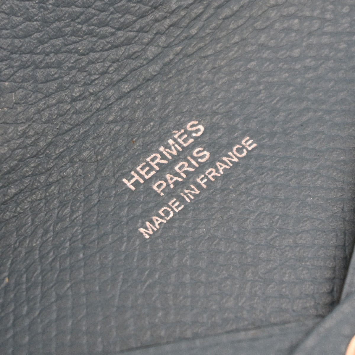HERMES Logo Calvi Card Case Chevre Mysore Leather Blue SHW France 64RP165