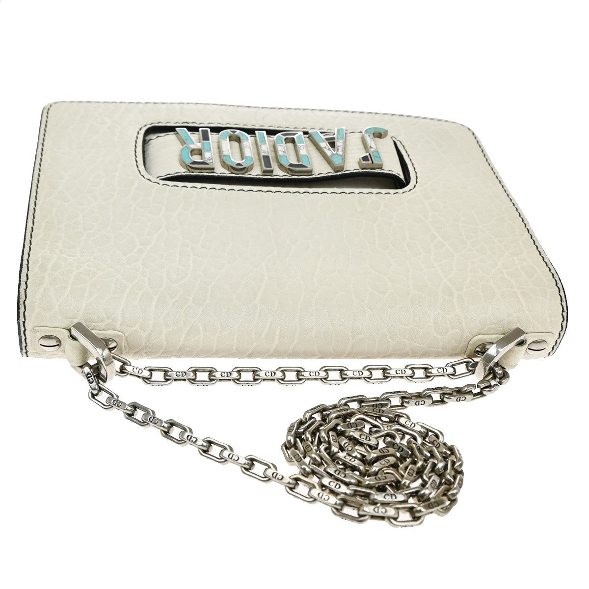 CHRISTIAN DIOR J'Adior Flap Chain Shoulder Bag Leather Mosaic White SHW 21YH799
