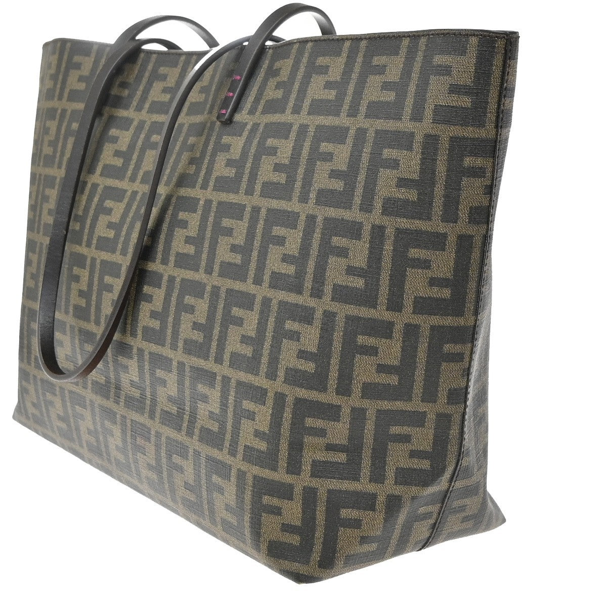 FENDI Logo Zucca Shoulder Hand Tote Bag PVC Leather Brown GHW Italy 89EG325