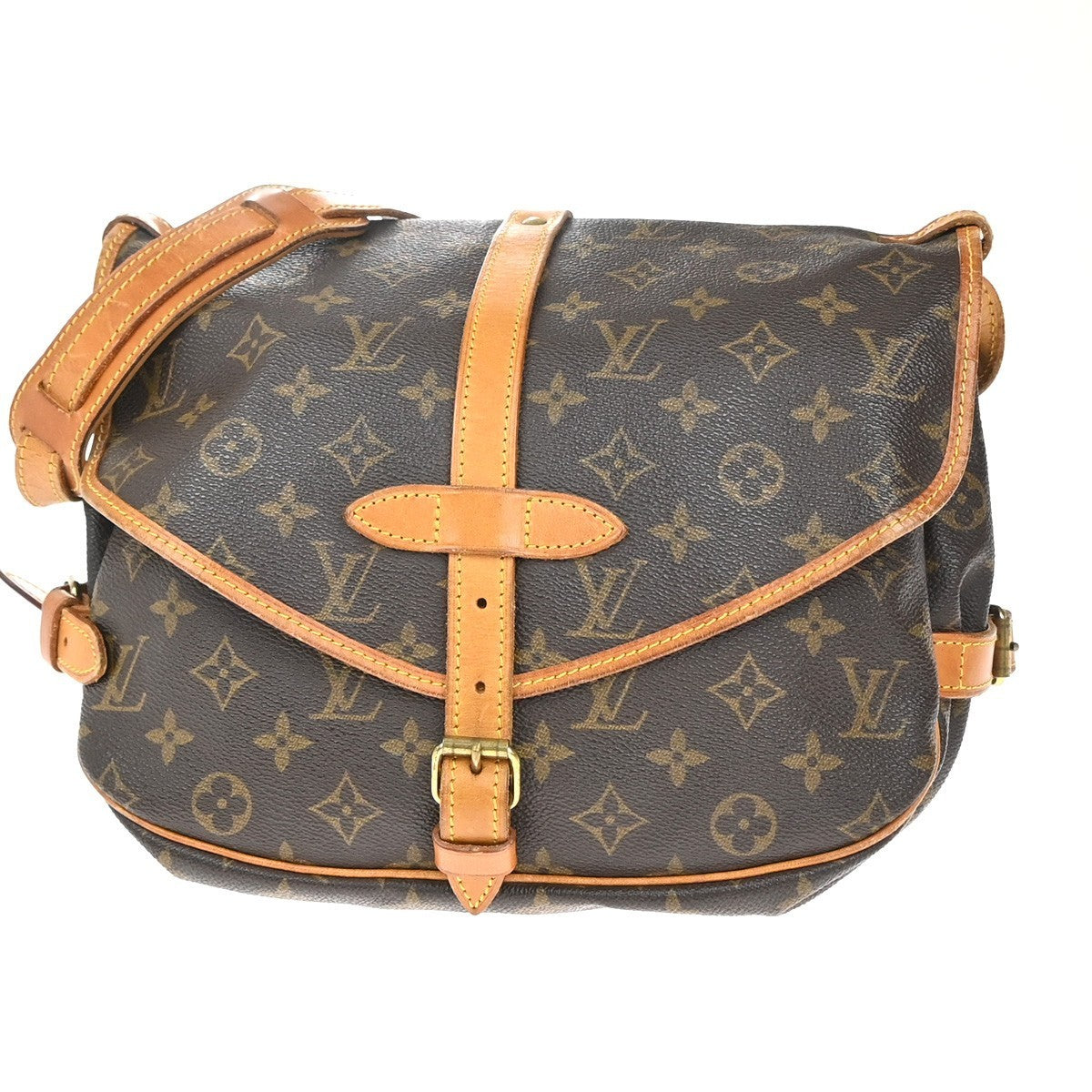 LOUIS VUITTON Logo Saumur 30 Shoulder Bag Monogram Leather Brown M42256 77EG314