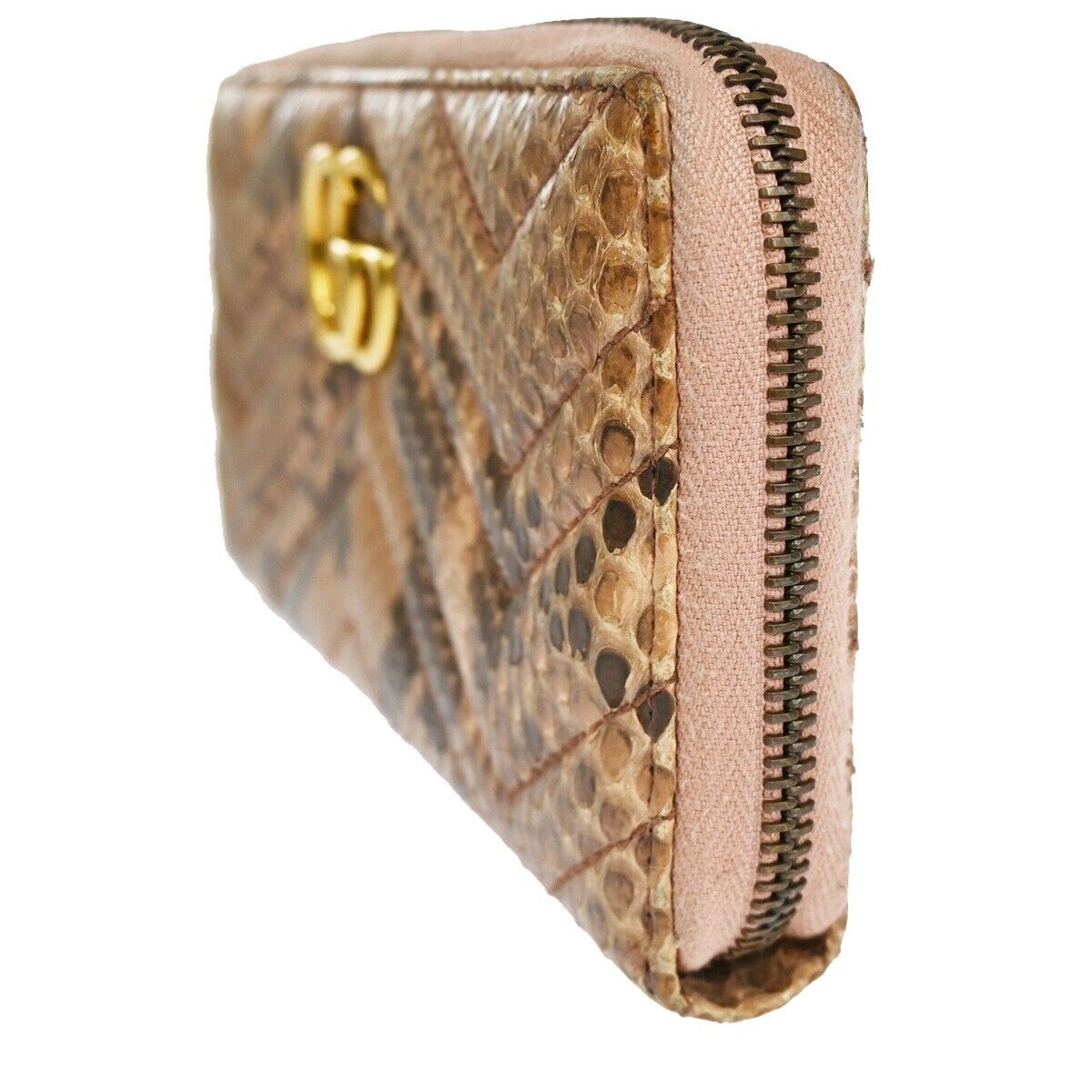 GUCCI GG Marmont Long Zipper Wallet Purse Exotic Leather Pink GHW Italy 39YD962