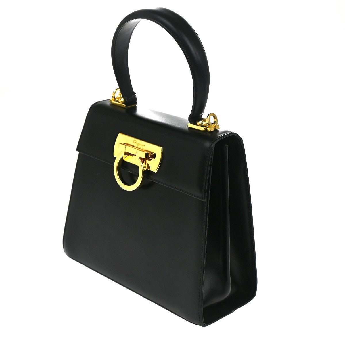 SALVATORE FERRAGAMO Gancini Mini Hand Bag Leather Black 65TA484