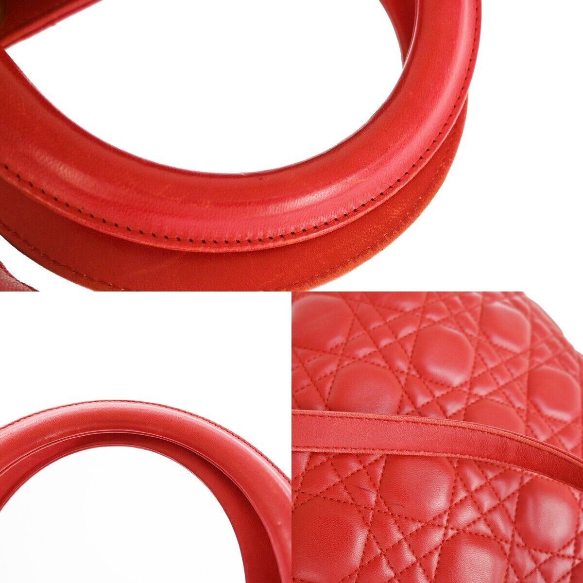 CHRISTIAN DIOR Lady Cannage 2Way Shoulder Hand Tote Bag Leather Red GHW 675RJ337