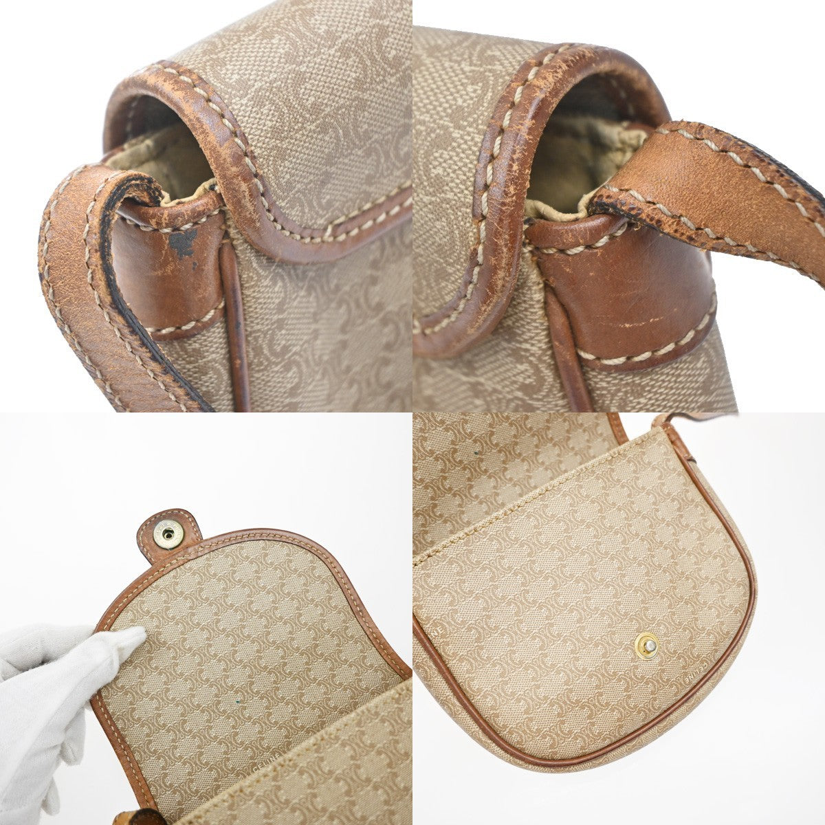 CELINE Logo Macadam Pattern Shoulder Bag PVC Leather GHW BN BE Italy 02MA681
