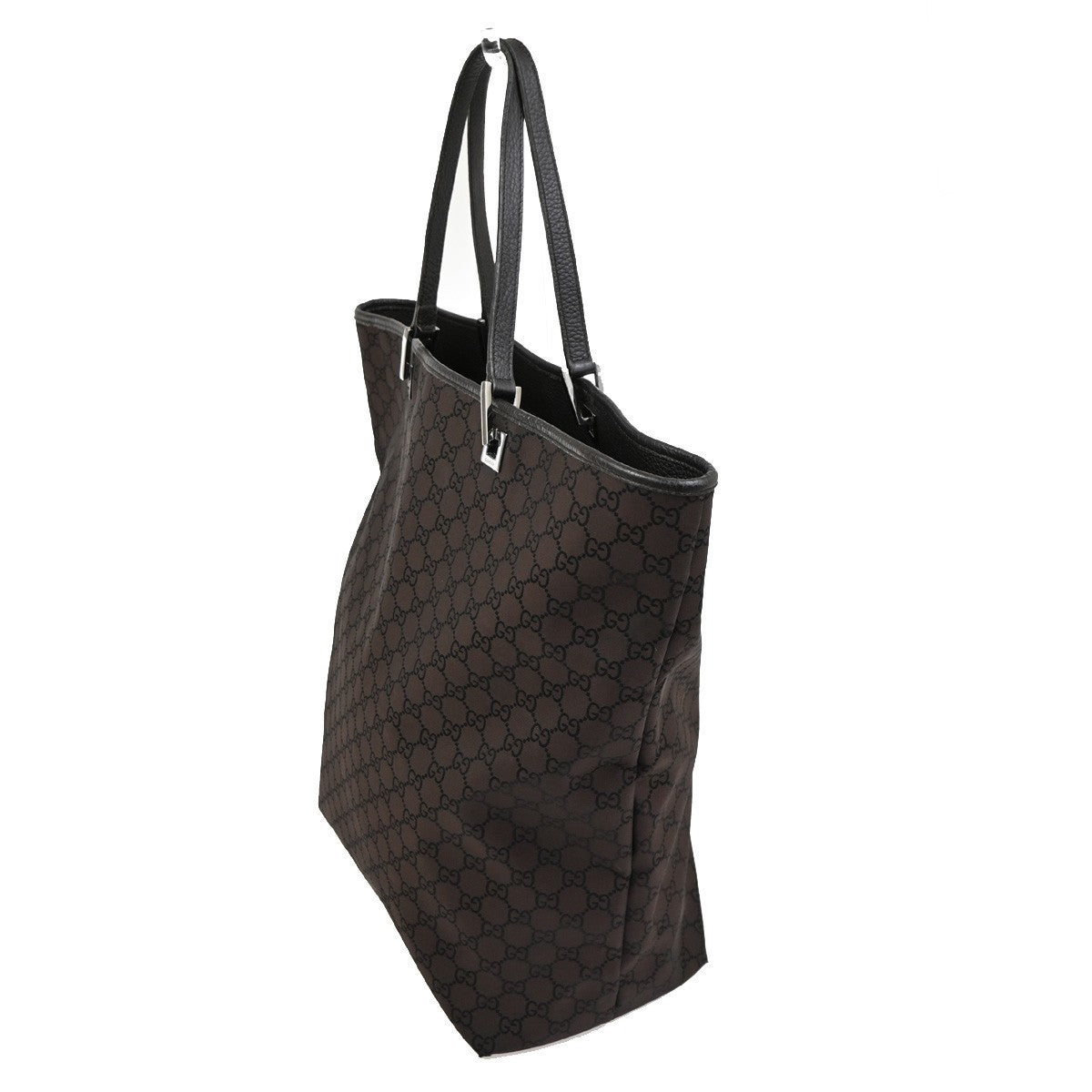 GUCCI Logo GG  Pattern Shoulder Tote Bag Canvas Leather Brown SHW Italy 62TA345