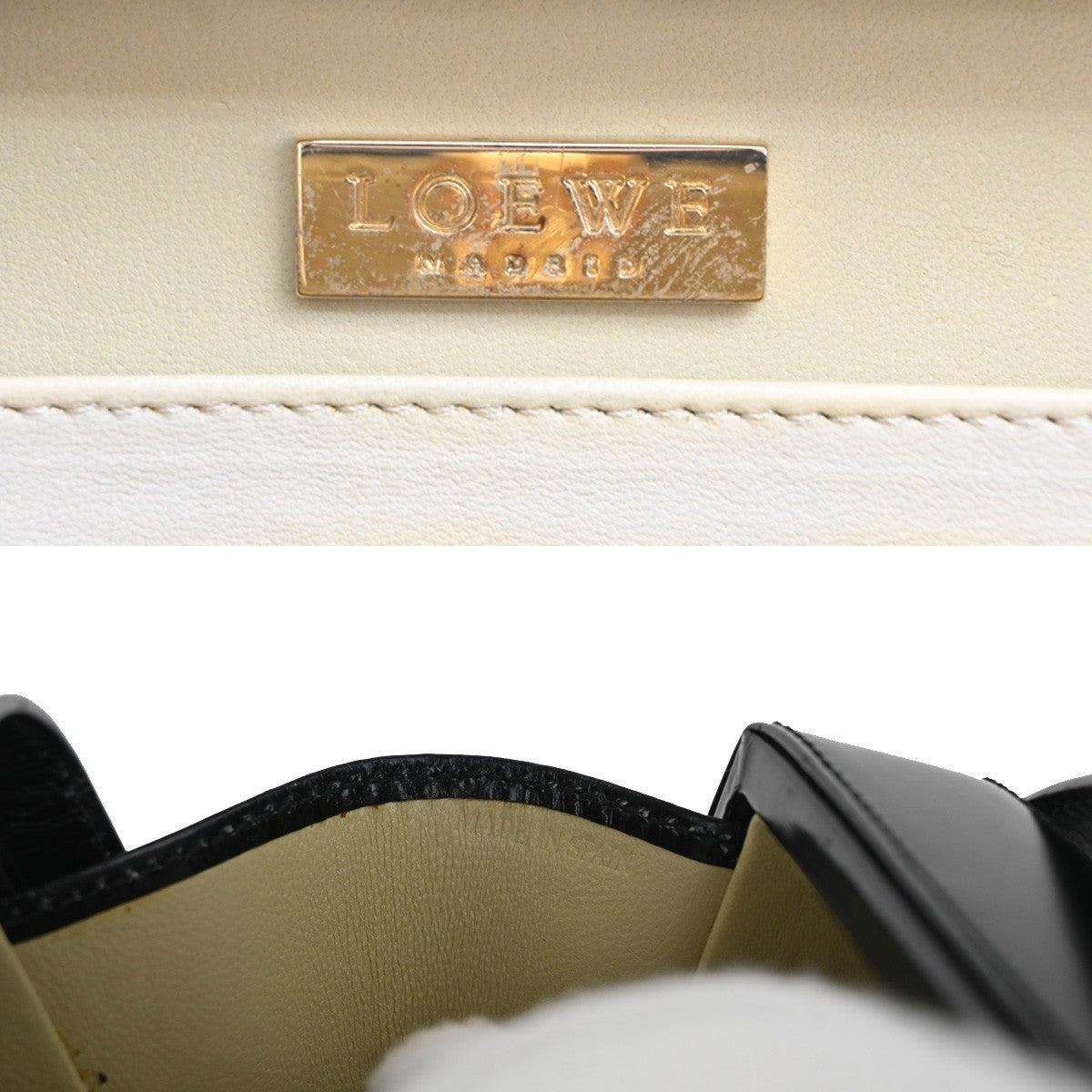 LOEWE Logo Pushlock Shoulder Box Hand Bag Leather Black GHW Spain 38MA124