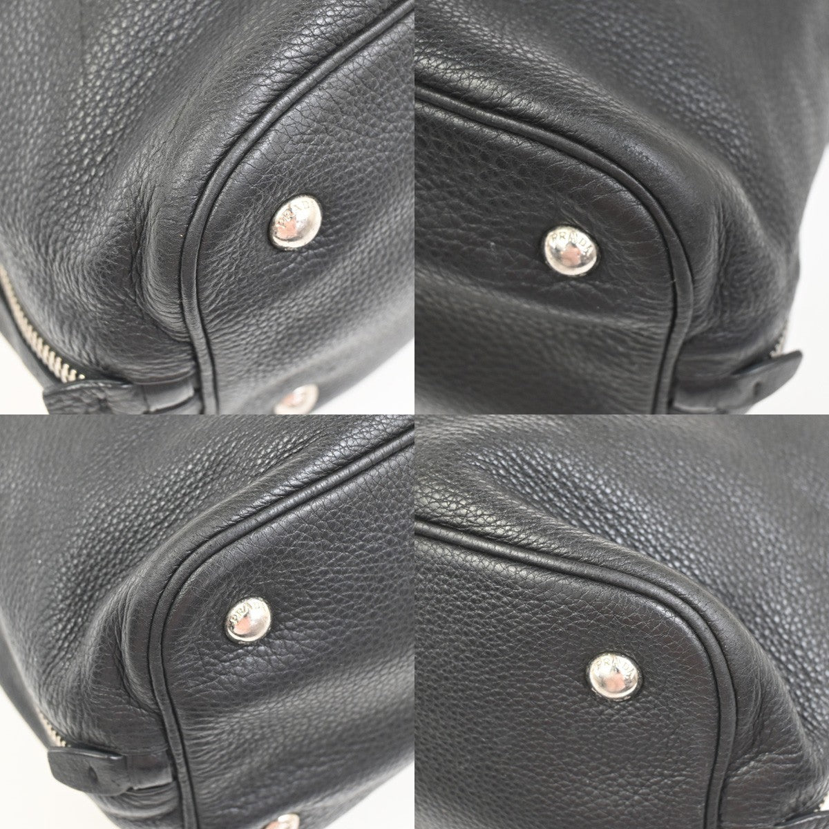 PRADA Logo Shoulder Hand Tote Bag Vitello Daino Leather Black SHW 87KC950