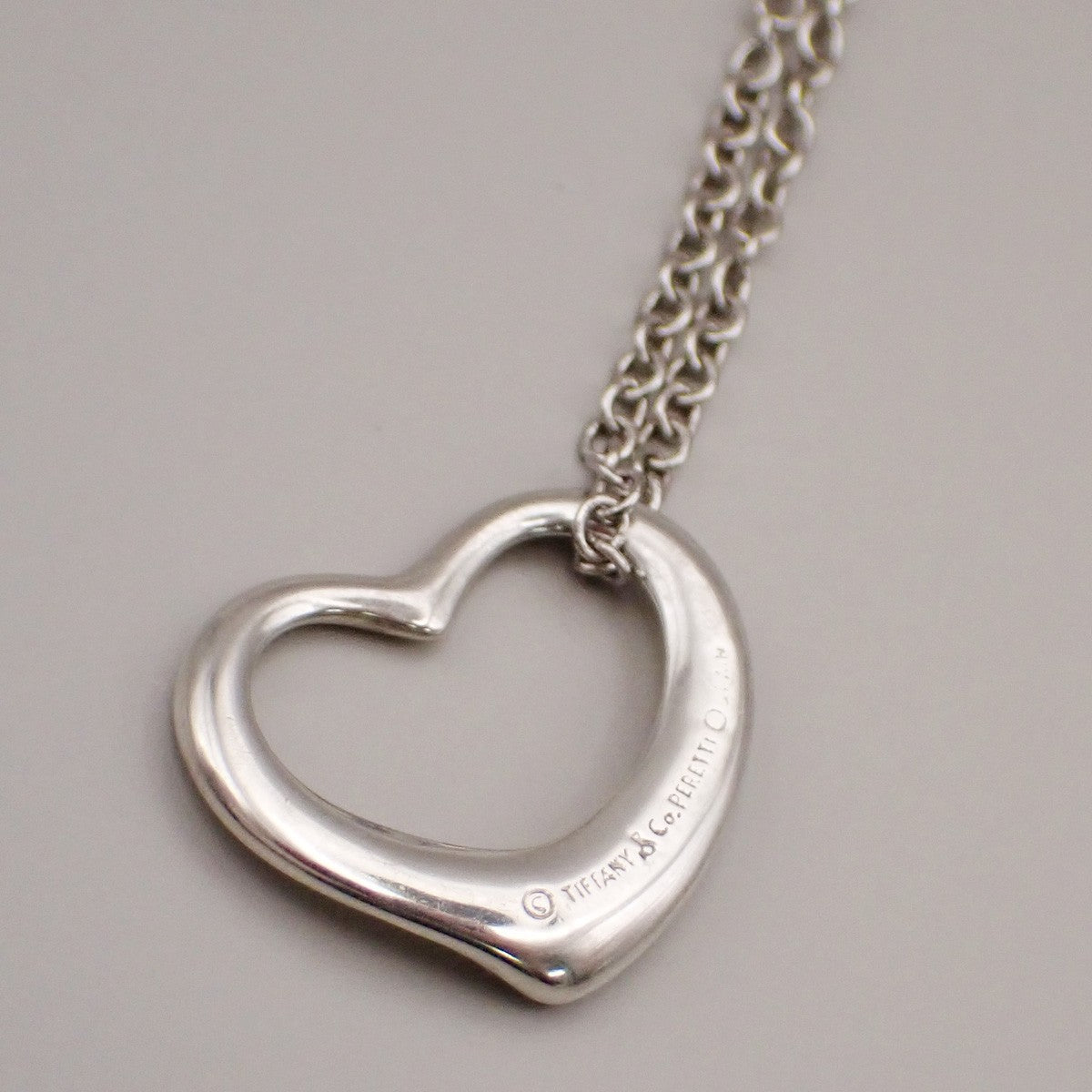 TIFFANY & CO. Open Heart 22mm Chain Necklace Ag 925 Elsa Peretti Silver 02YH718