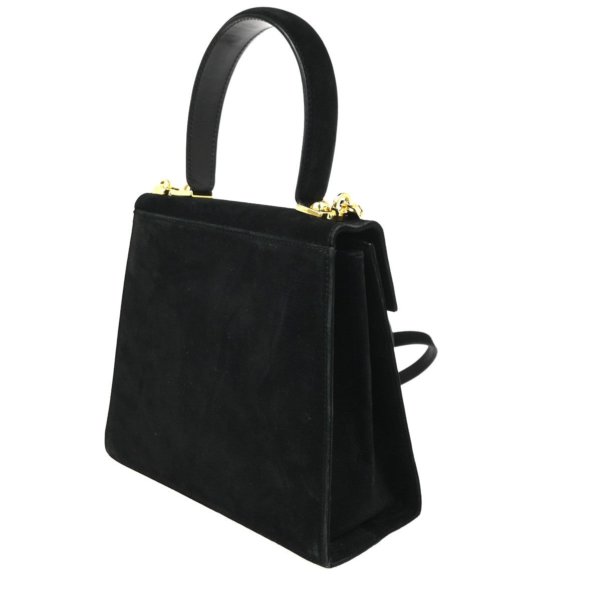 SALVATORE FERRAGAMO Gancini 2Way Shoulder Bag Suede Leather Black GHW 83ZA213
