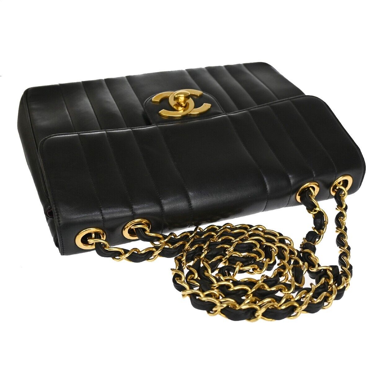 CHANEL CC Logo Mademoiselle 30 Chain Shoulder Bag Leather Black GHW 172RJ144