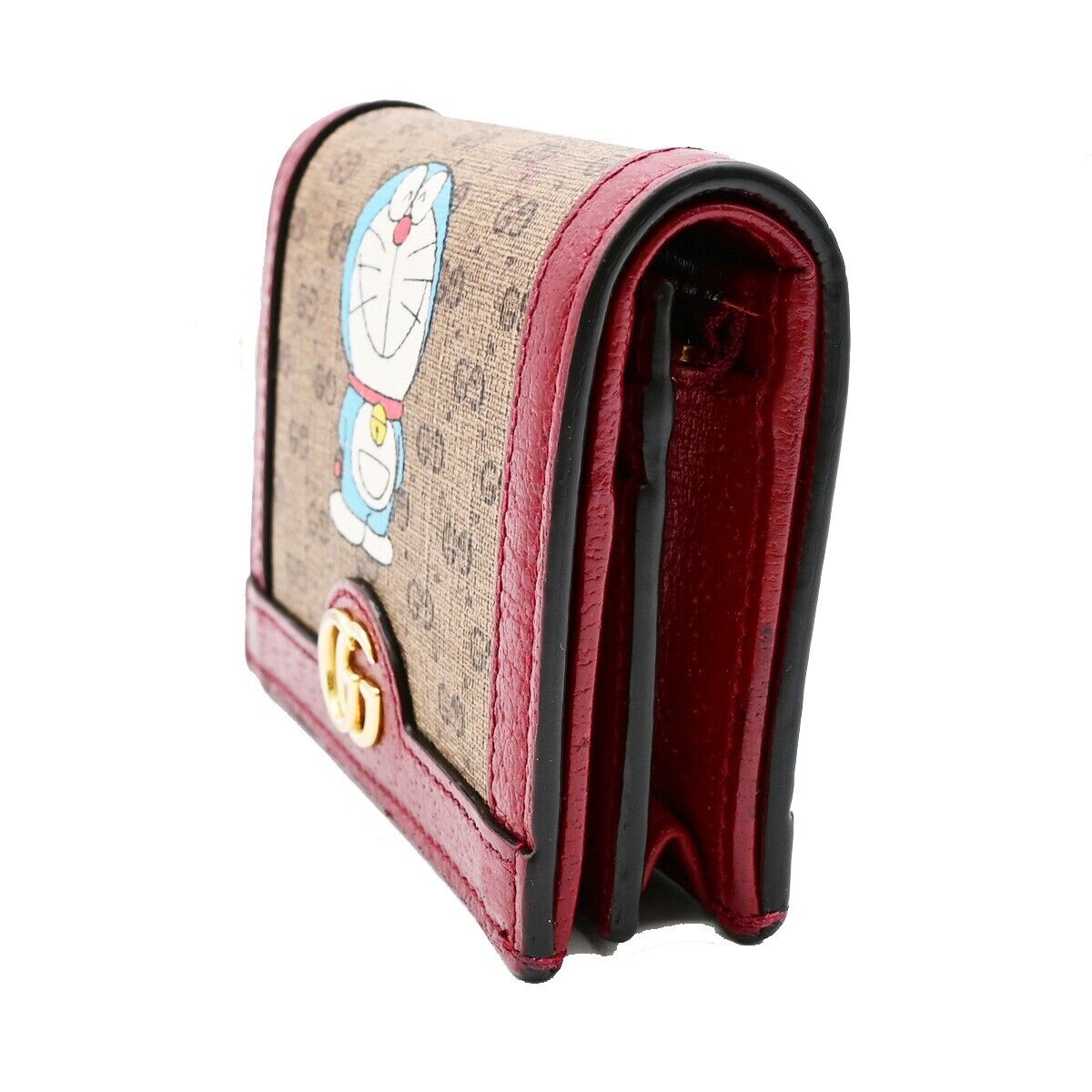 GUCCI Logo GG Pattern Doraemon Bifold Wallet Purse Supreme Leather Brown 34HB941