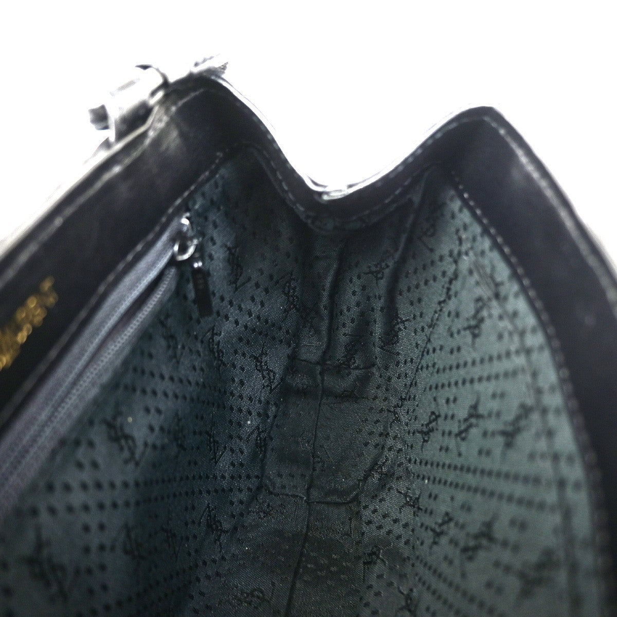 YVES SAINT LAURENT Logo Shoulder Bag Embossing Leather Black GHW 63KD155