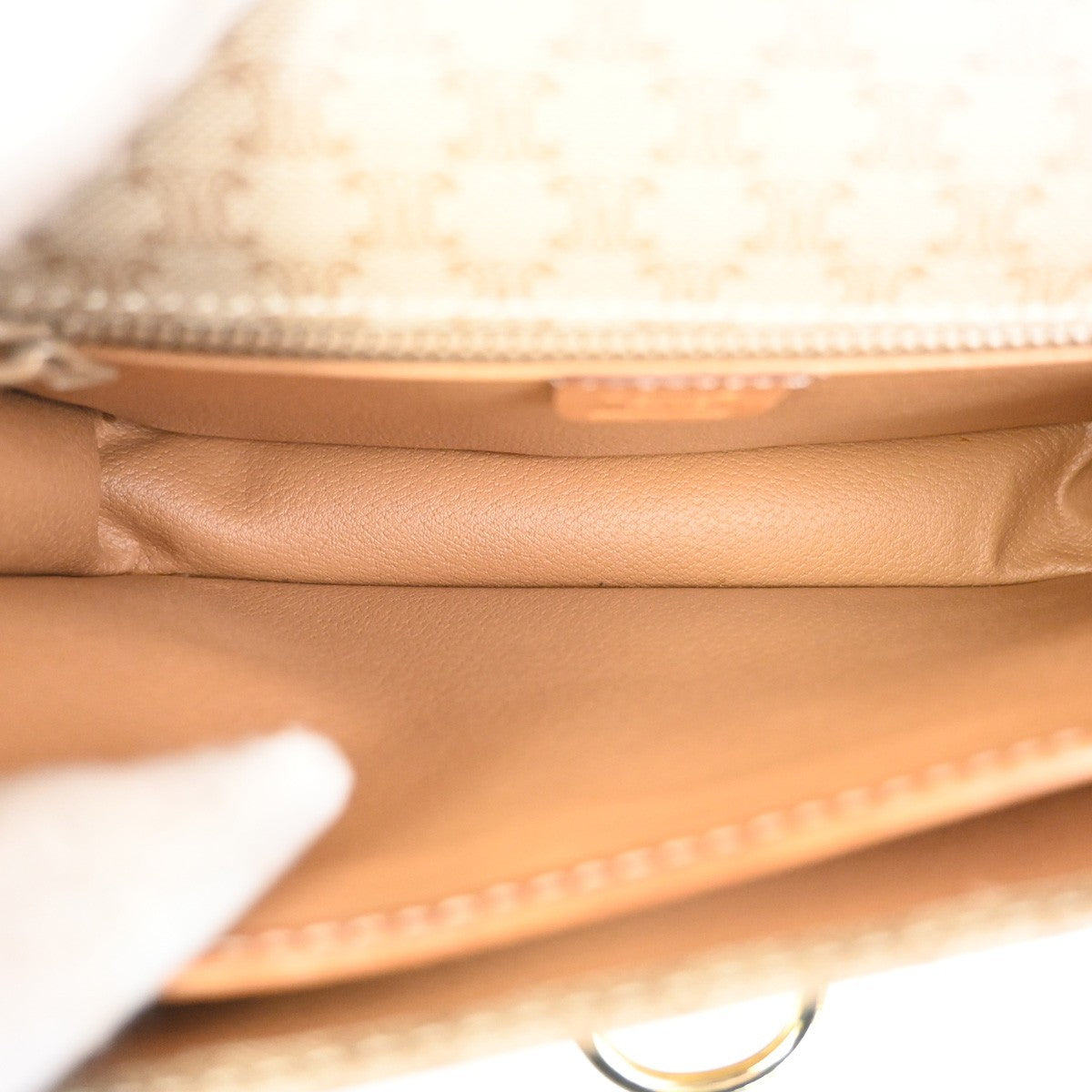 CELINE Logo Macadam Pattern Shoulder Bag PVC Leather Beige Italy 83MA283