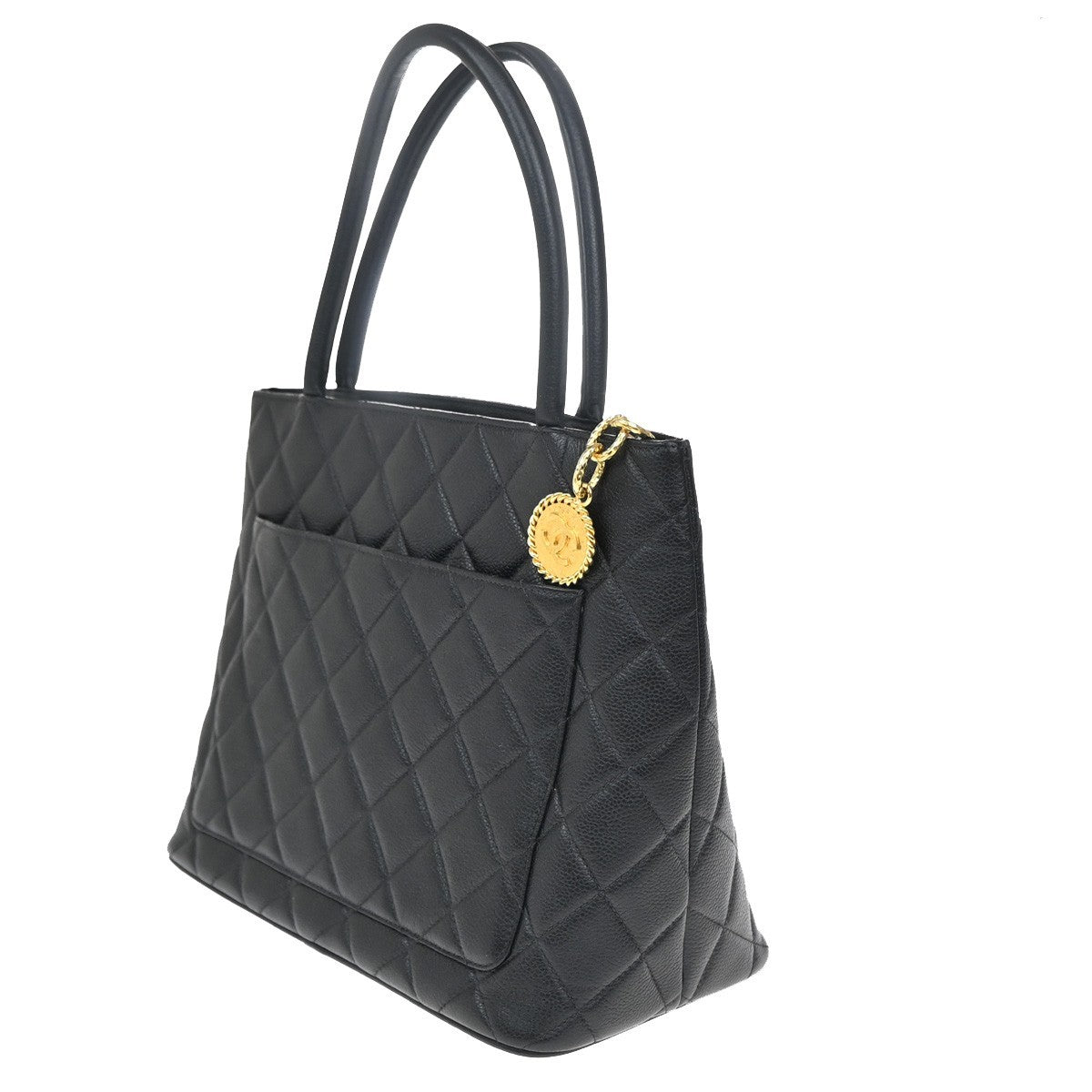 CHANEL Medallion Matelasse Shoulder Bag Calfskin Leather Black Vintage 307RF880