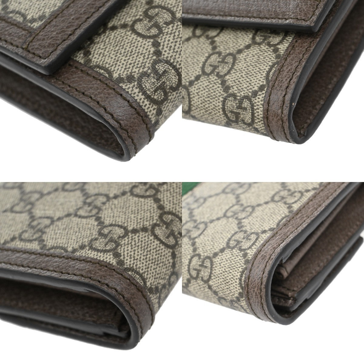 GUCCI Logo GG Pattern Sherry Bifold Long Wallet Supreme Leather Brown 76RF647