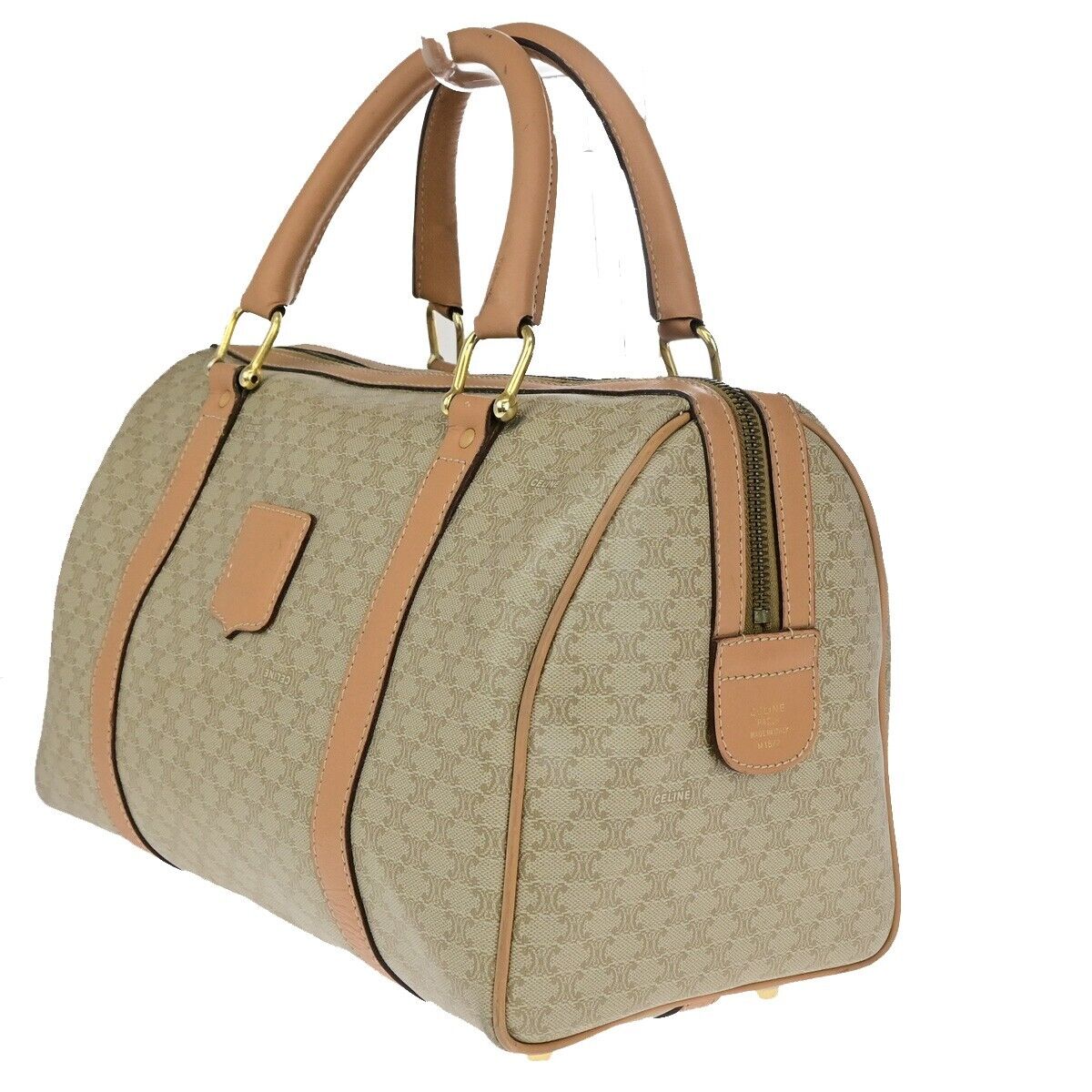 CELINE Macadam Pattern Travel Hand Bag PVC Leather Brown Gold Italy 67EC975