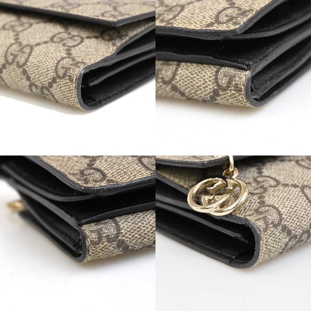 GUCCI Logo GG Pattern Bifold Long Wallet Supreme Leather Brown 84RF274