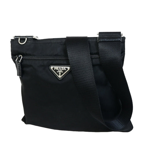 PRADA Logo Tessuto Crossbody Mini Shoulder Bag Nylon Leather Black SHW 88YG215