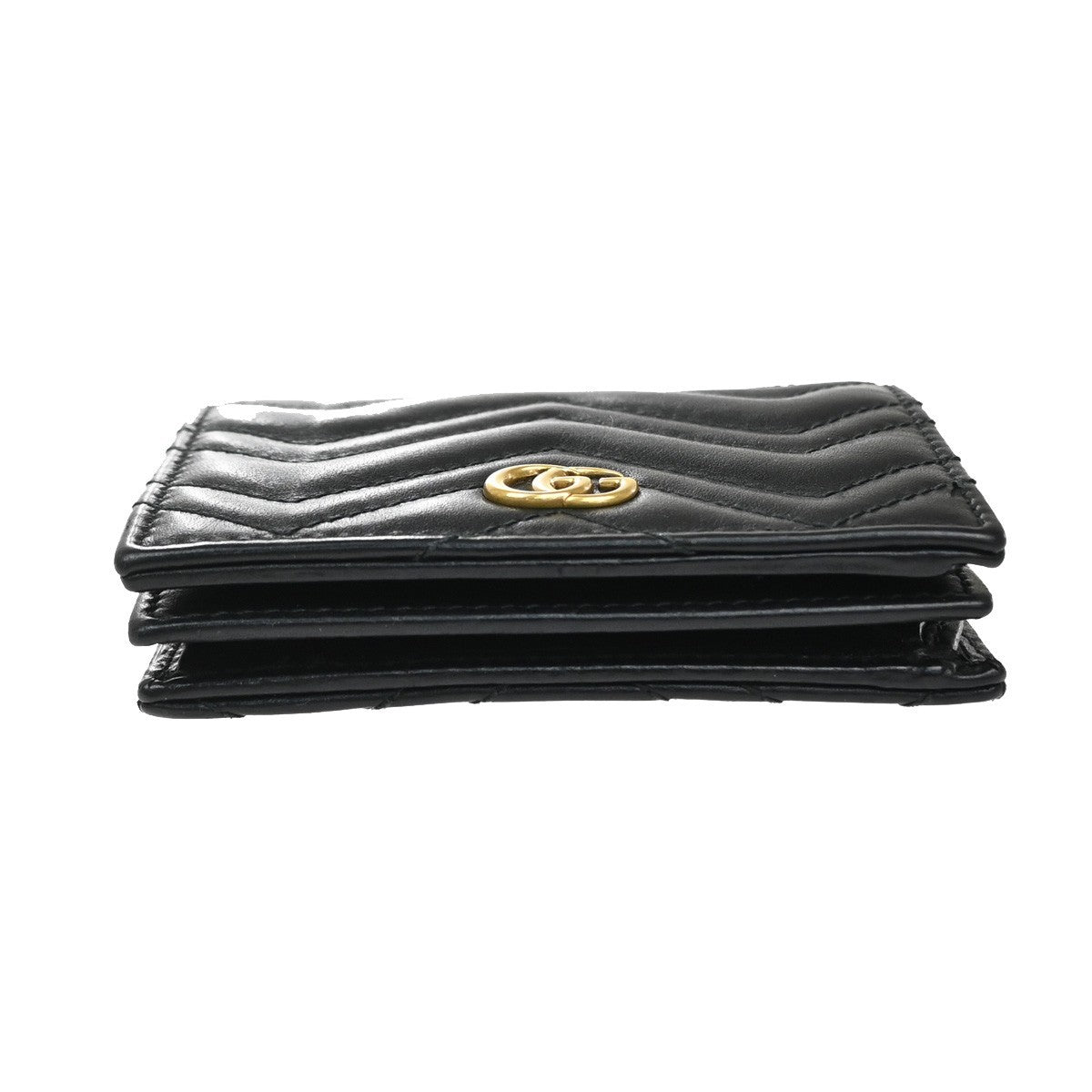 GUCCI Logo GG Marmont Bifold Compact Wallet Leather Black GHW Italy 36MA575