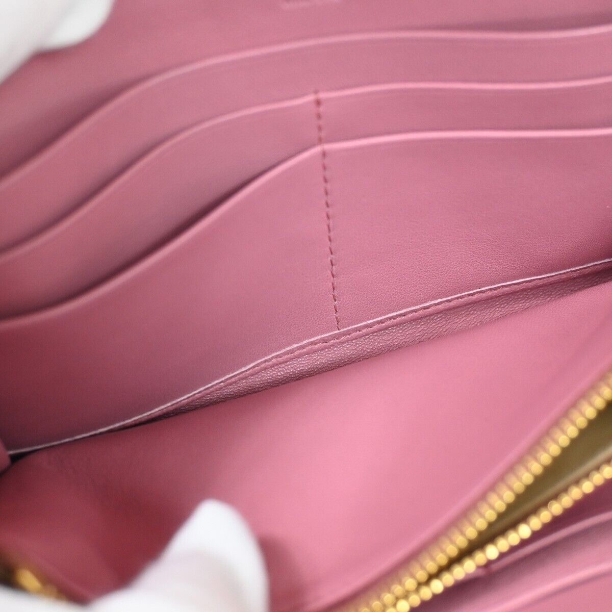 PRADA Logo Long Zip Wallet Nappa Stripes Leather Camelia Pink Gold Italy 82SH690
