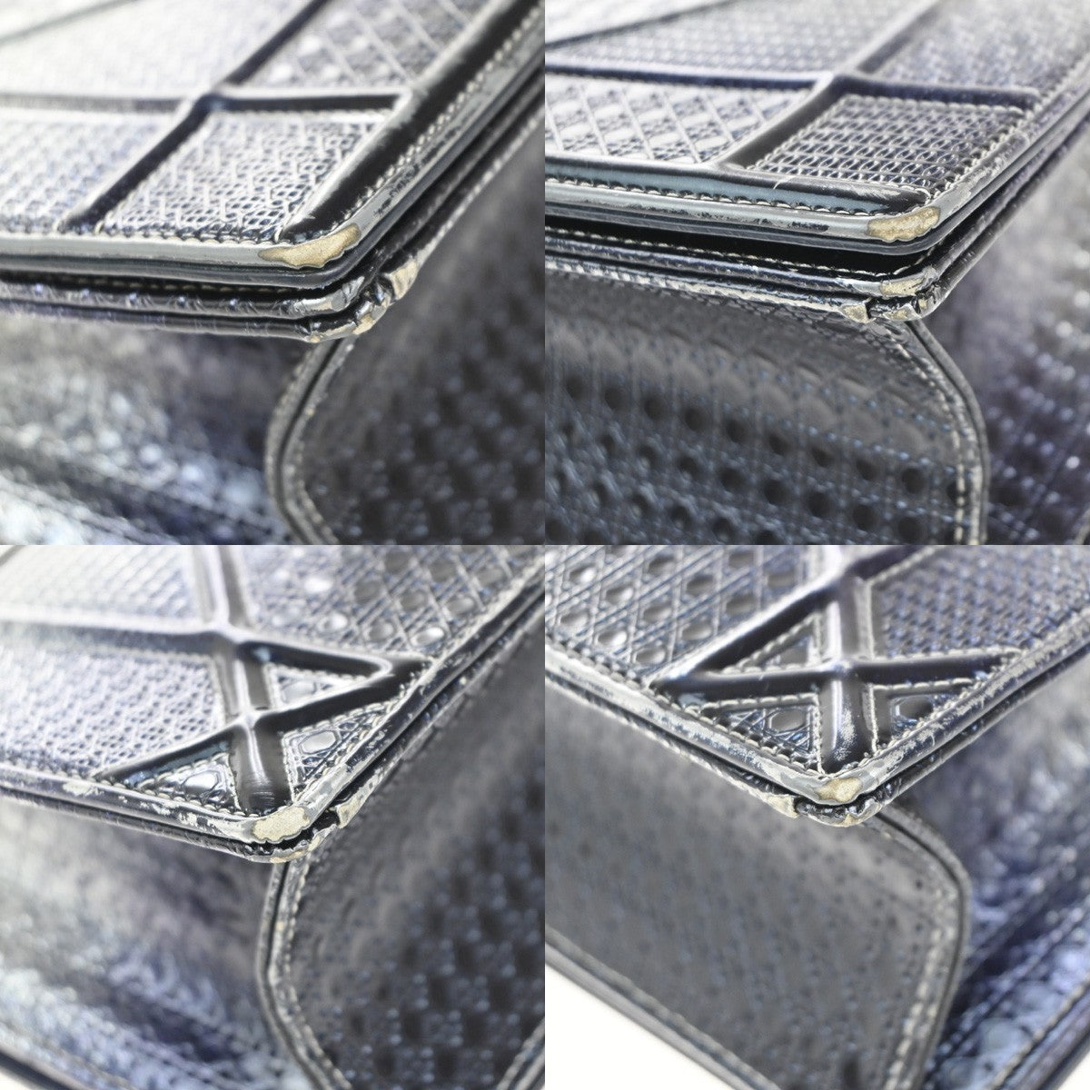 CHRISTIAN DIOR Diorama Chain Shoulder Bag Embossing Leather Blue Silver 12EG331