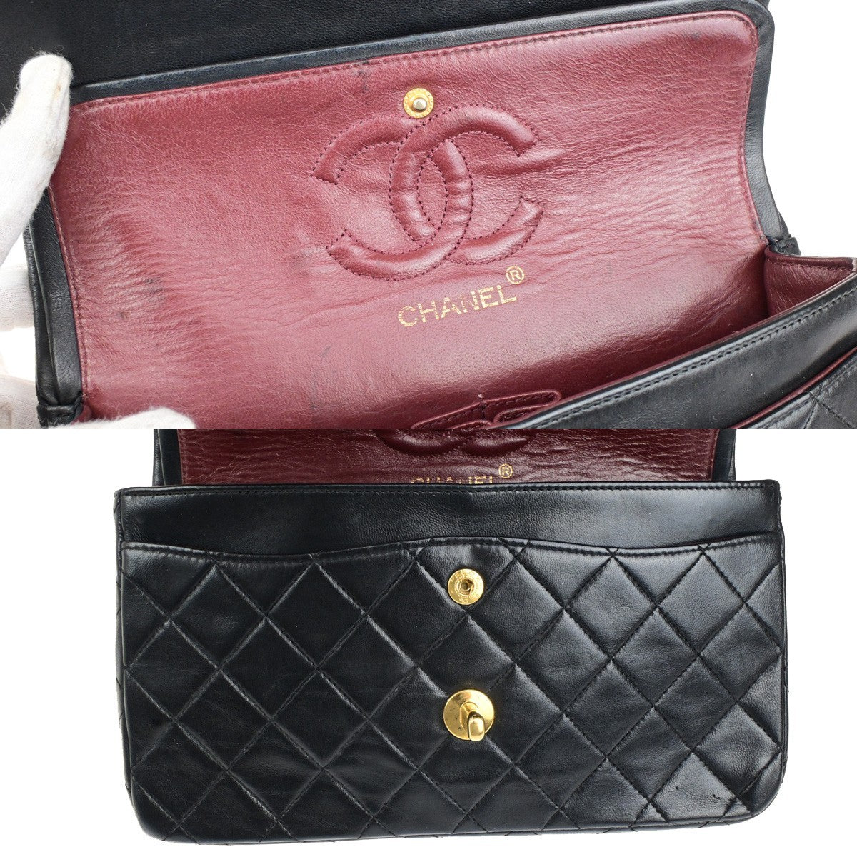 CHANEL CC Matelasse 23 Double Flap Chain Shoulder Bag Leather Black GHW 396RK815