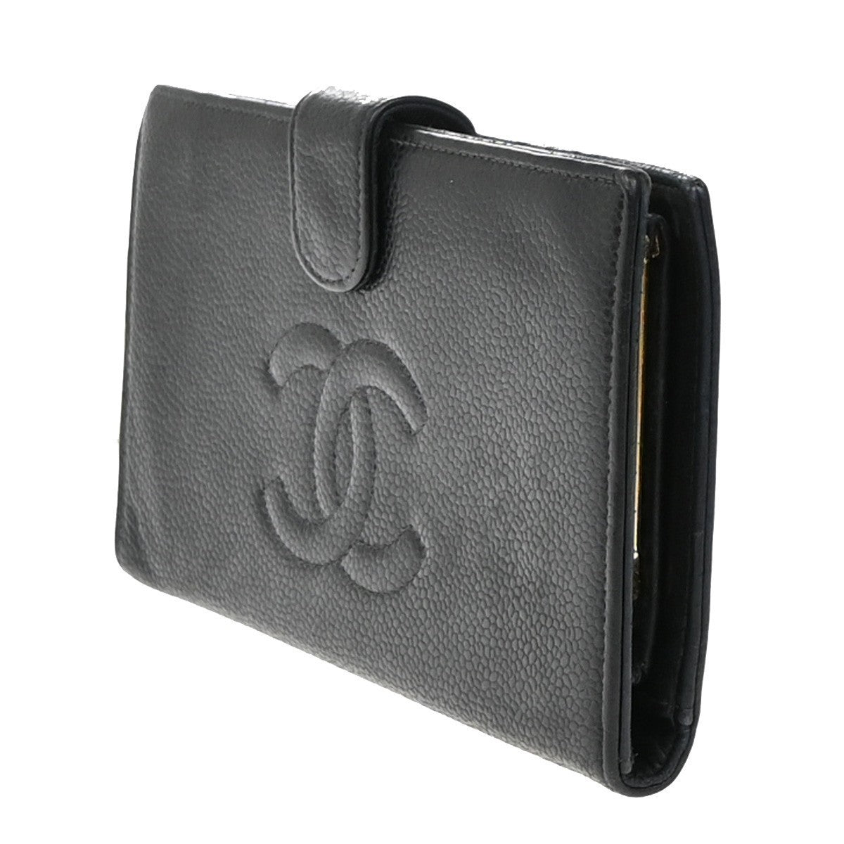 CHANEL CC Long Bifold Wallet Grained Calfskin Leather Black GHW 66EG194