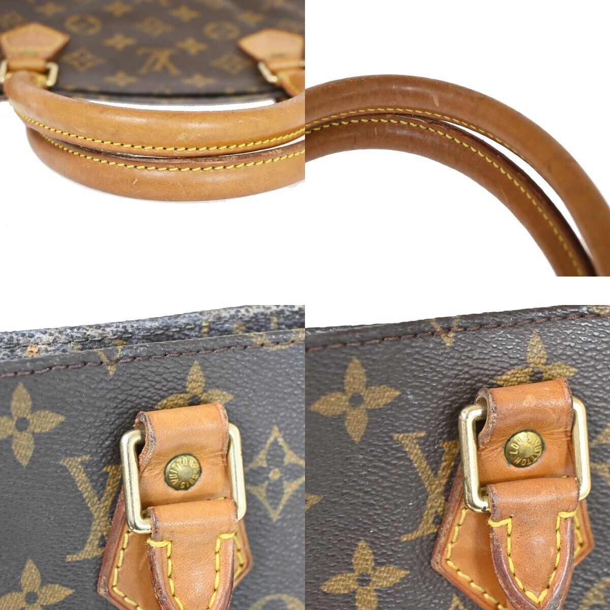 LOUIS VUITTON Logo Sac Plat Hand Tote Bag Monogram Leather Brown M51140 33HB671