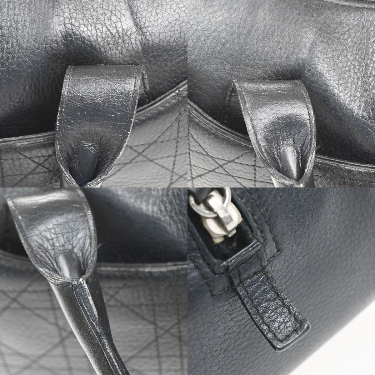 CHRISTIAN DIOR Logo Cannage Mini Boston Hand Bag Leather Black SHW Italy 96MA500