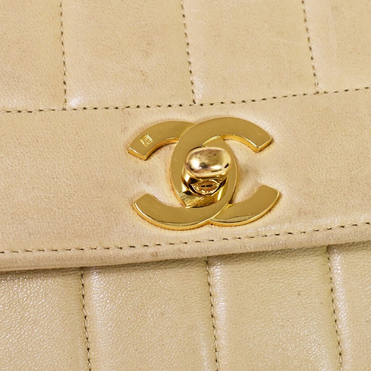 CHANEL CC Logo Mademoiselle Chain Shoulder Bag Leather Beige GHW France 648RC979